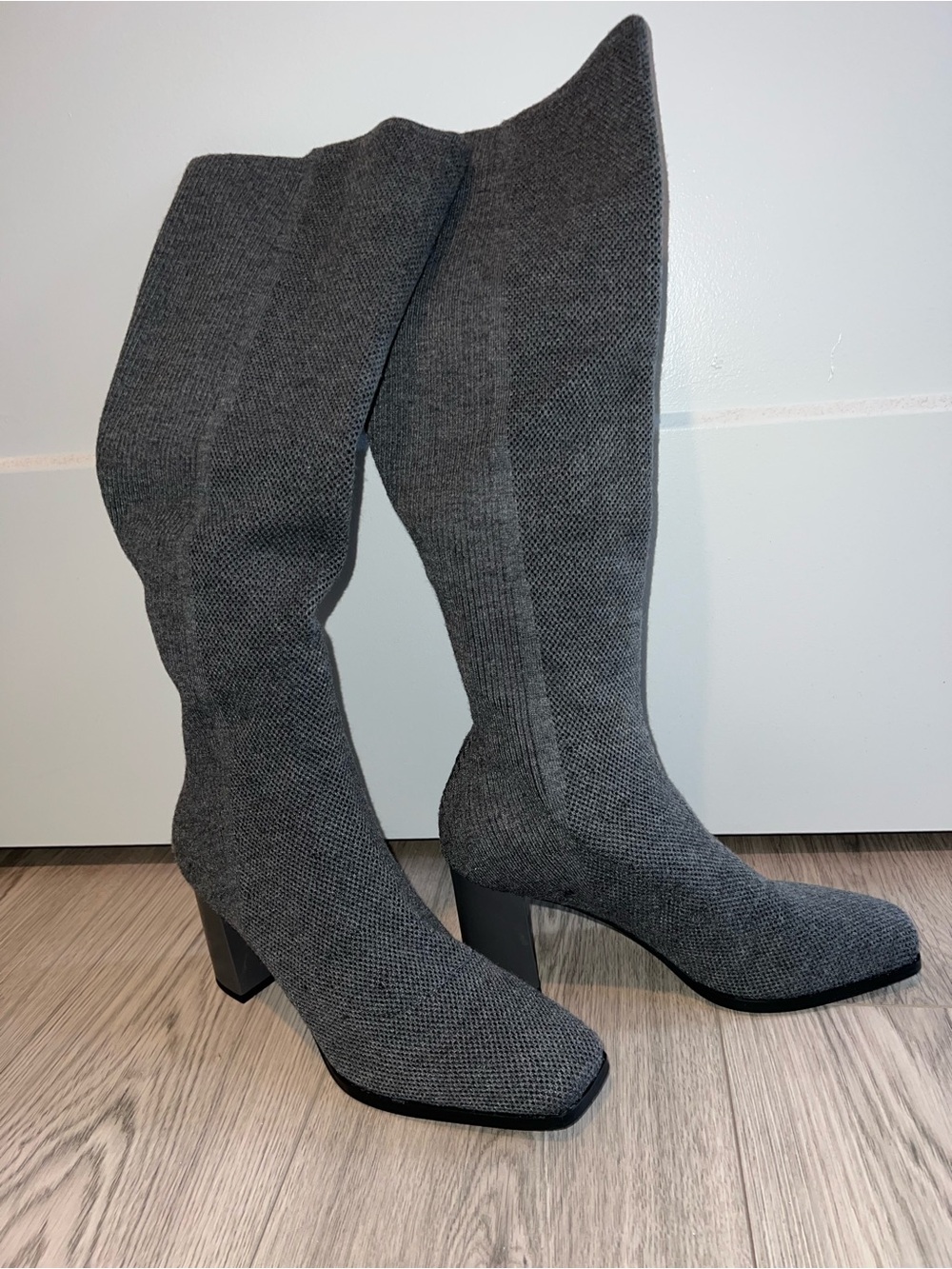 Women's Over-the-Knee Stretch Knit Boots in Charcoal Gray